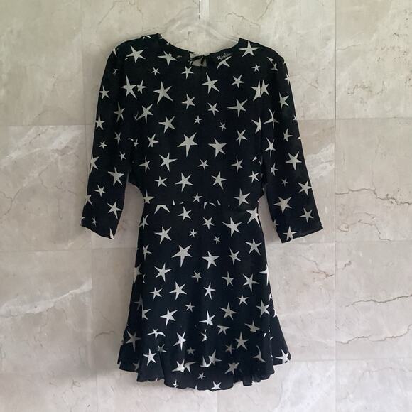 REALISATION PAR Goldie StarStruck Mini Dress XS Black Silk Ruffle Party - Picture 12 of 16